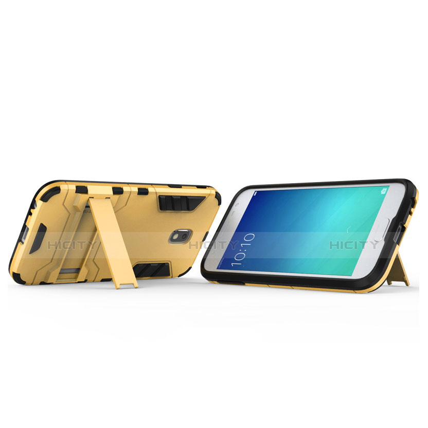 Funda Bumper Silicona y Plastico Mate con Soporte para Samsung Galaxy J3 (2017) J330F DS Oro