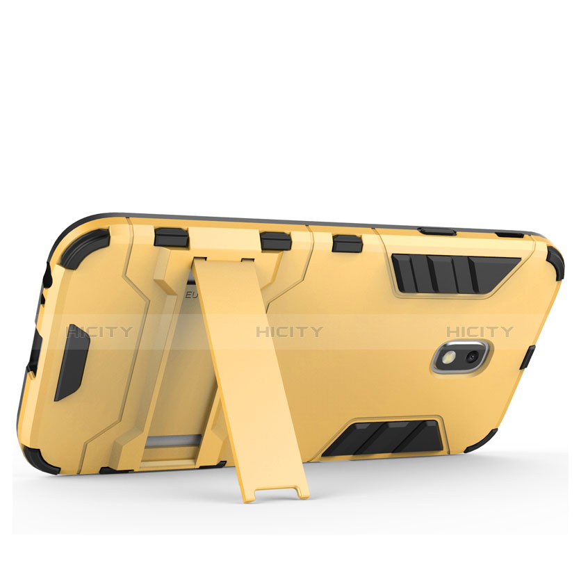 Funda Bumper Silicona y Plastico Mate con Soporte para Samsung Galaxy J3 Pro (2017) Oro