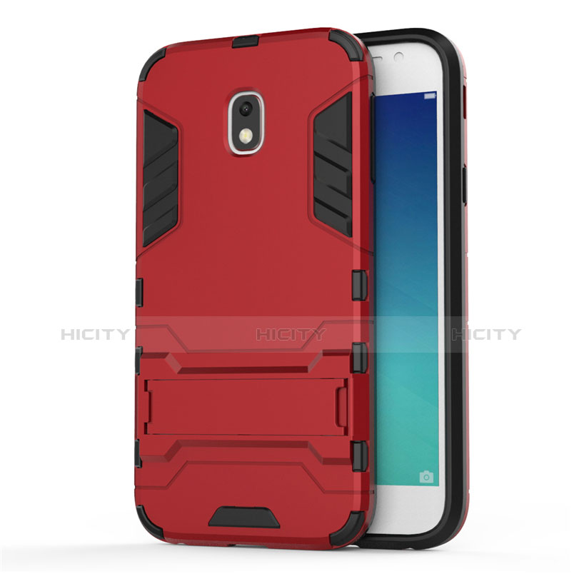 Funda Bumper Silicona y Plastico Mate con Soporte para Samsung Galaxy J3 Pro (2017) Rojo