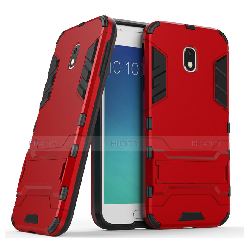 Funda Bumper Silicona y Plastico Mate con Soporte para Samsung Galaxy J3 Pro (2017) Rojo