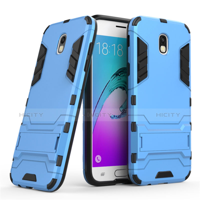 Funda Bumper Silicona y Plastico Mate con Soporte para Samsung Galaxy J5 (2017) Duos J530F Azul