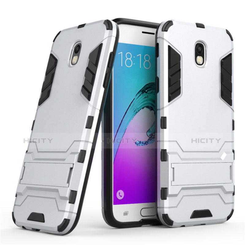 Funda Bumper Silicona y Plastico Mate con Soporte para Samsung Galaxy J5 (2017) Duos J530F Blanco