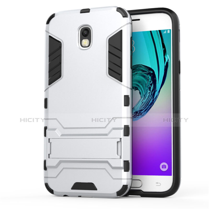 Funda Bumper Silicona y Plastico Mate con Soporte para Samsung Galaxy J5 (2017) SM-J750F Blanco