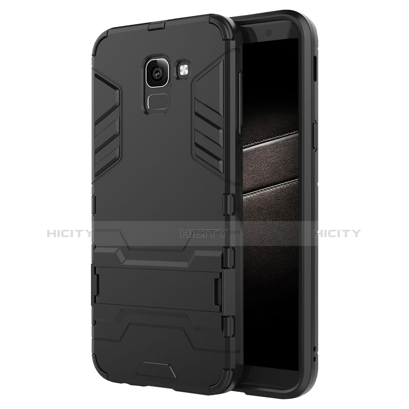 Funda Bumper Silicona y Plastico Mate con Soporte para Samsung Galaxy J6 (2018) J600F Negro