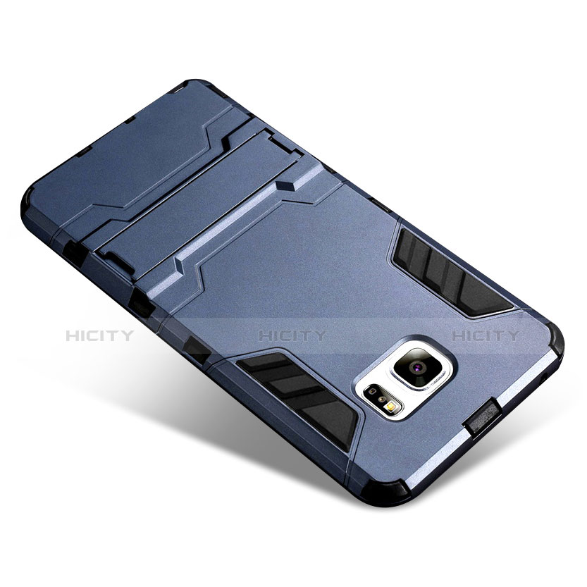 Funda Bumper Silicona y Plastico Mate con Soporte para Samsung Galaxy Note 5 N9200 N920 N920F Azul