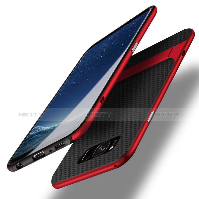 Funda Bumper Silicona y Plastico Mate con Soporte para Samsung Galaxy S8 Rojo