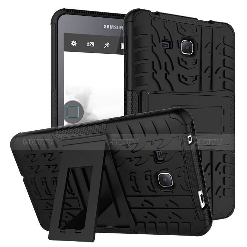 Funda Bumper Silicona y Plastico Mate con Soporte para Samsung Galaxy Tab A6 7.0 SM-T280 SM-T285 Negro