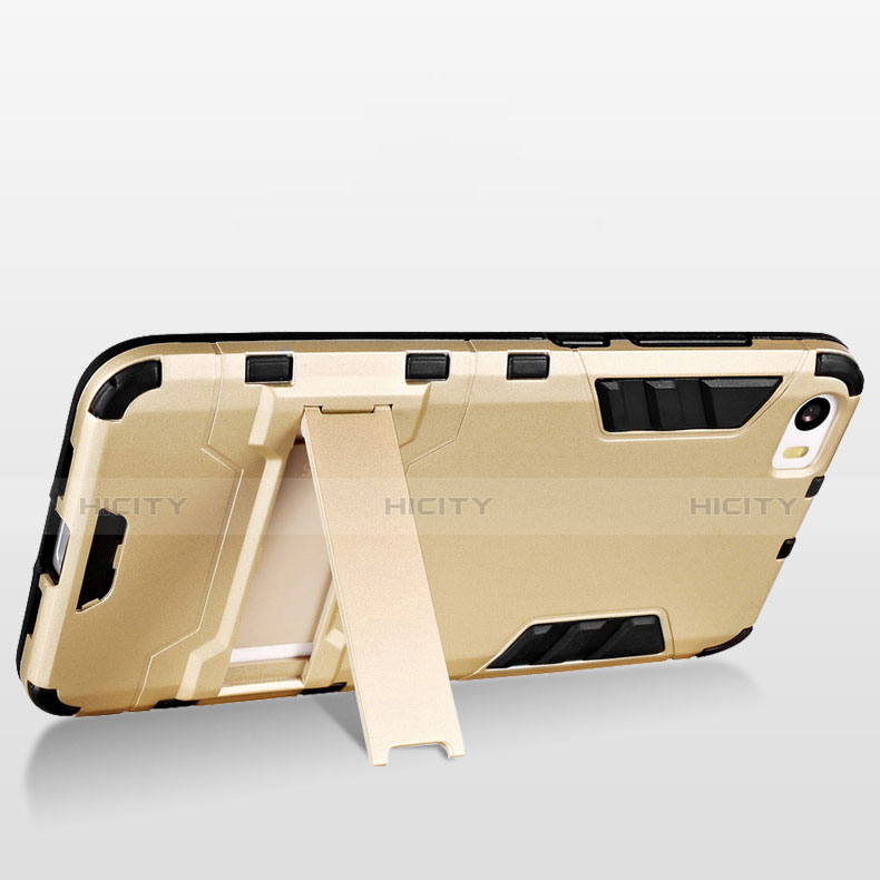 Funda Bumper Silicona y Plastico Mate con Soporte para Xiaomi Mi 5 Oro