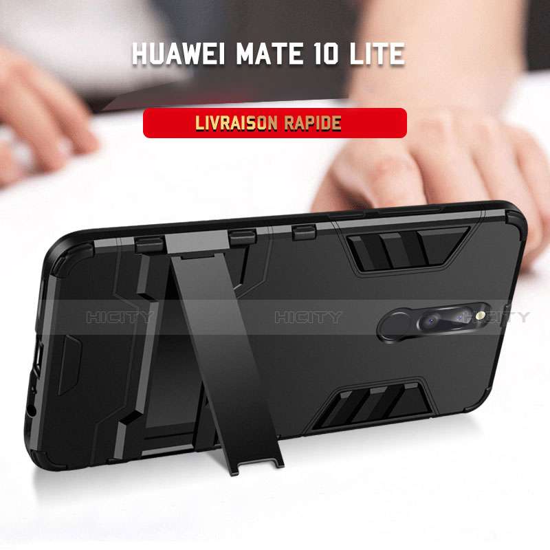 Funda Bumper Silicona y Plastico Mate con Soporte R01 para Huawei G10 Negro