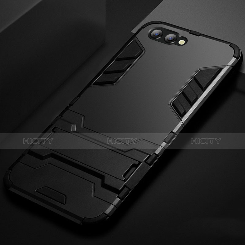 Funda Bumper Silicona y Plastico Mate con Soporte R01 para Huawei Honor View 10 Negro