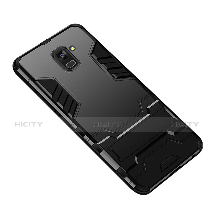 Funda Bumper Silicona y Plastico Mate con Soporte W01 para Samsung Galaxy A8+ A8 Plus (2018) Duos A730F Negro