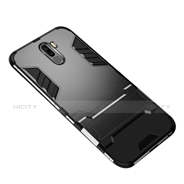 Funda Bumper Silicona y Plastico Mate con Soporte W01 para Xiaomi Pocophone F1 Negro