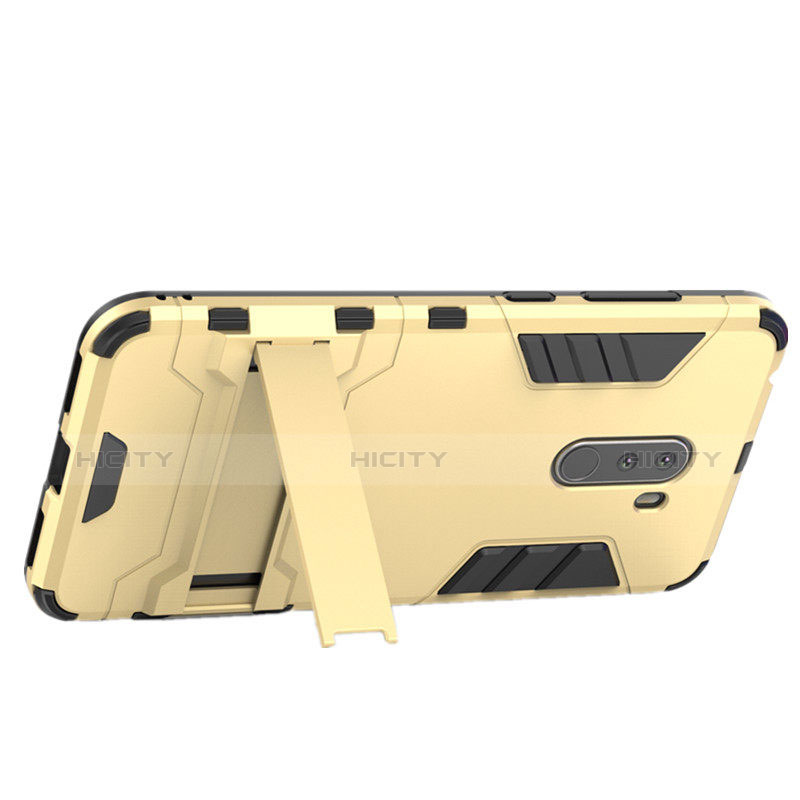 Funda Bumper Silicona y Plastico Mate con Soporte W01 para Xiaomi Pocophone F1 Oro