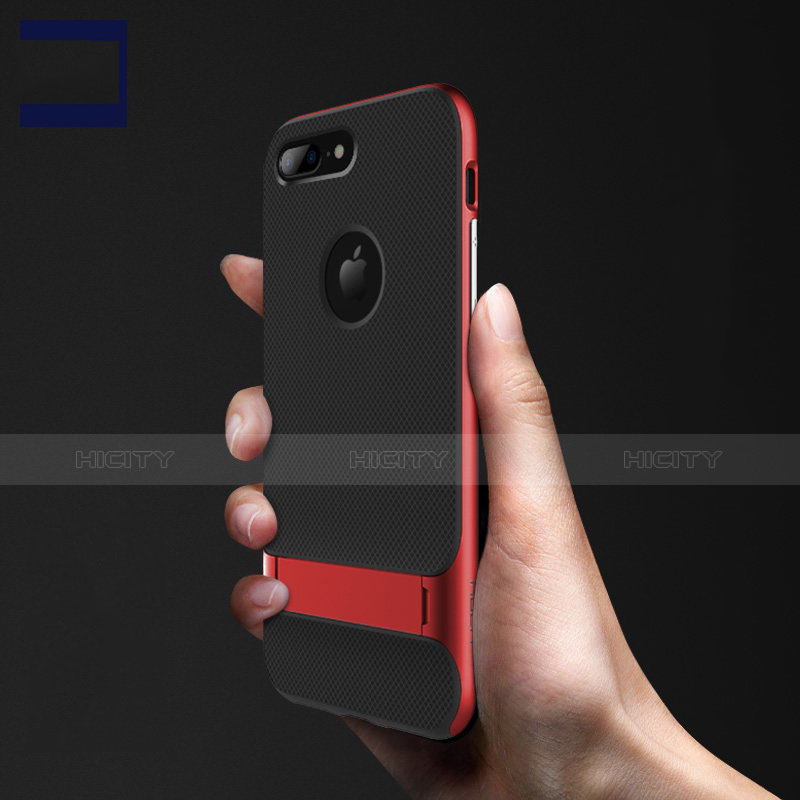 Funda Bumper Silicona y Plastico Mate con Soporte W03 para Apple iPhone 8 Plus Rojo
