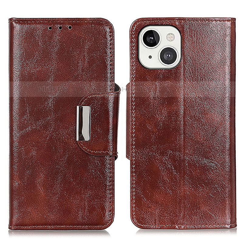 Funda de Cuero Cartera con Soporte Carcasa A01 para Apple iPhone 13 Marron