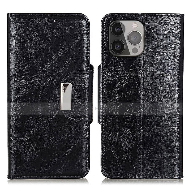 Funda de Cuero Cartera con Soporte Carcasa A01 para Apple iPhone 14 Pro Negro