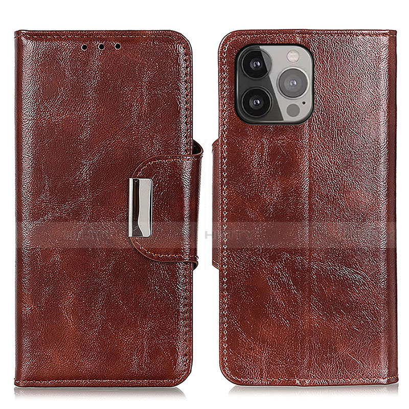 Funda de Cuero Cartera con Soporte Carcasa A01 para Apple iPhone 15 Pro Marron