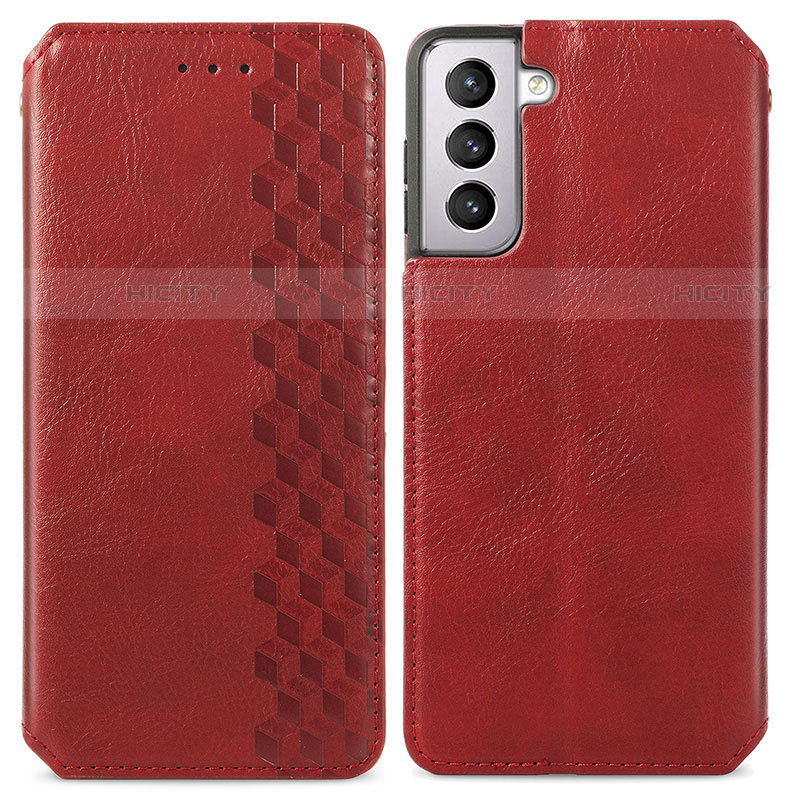 Funda de Cuero Cartera con Soporte Carcasa A01D para Samsung Galaxy S21 5G Rojo