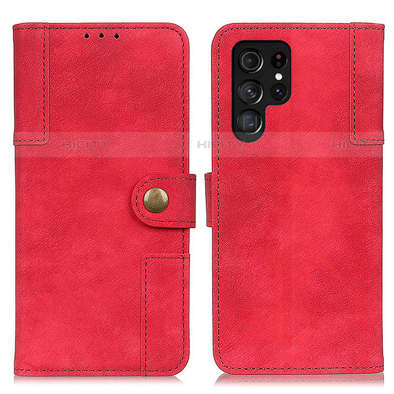 Funda de Cuero Cartera con Soporte Carcasa A01D para Samsung Galaxy S22 Ultra 5G Rojo