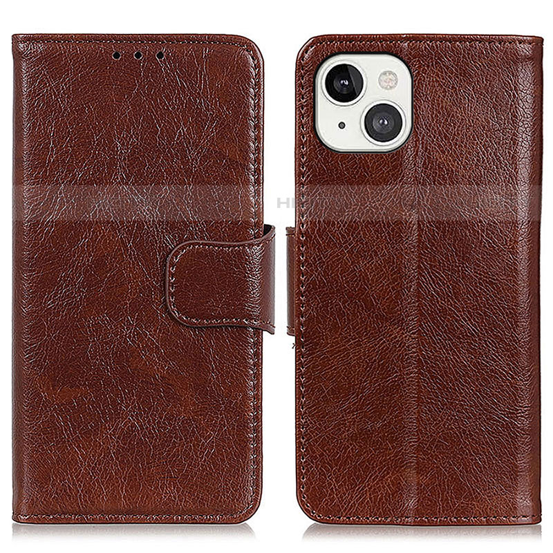 Funda de Cuero Cartera con Soporte Carcasa A02 para Apple iPhone 13 Marron