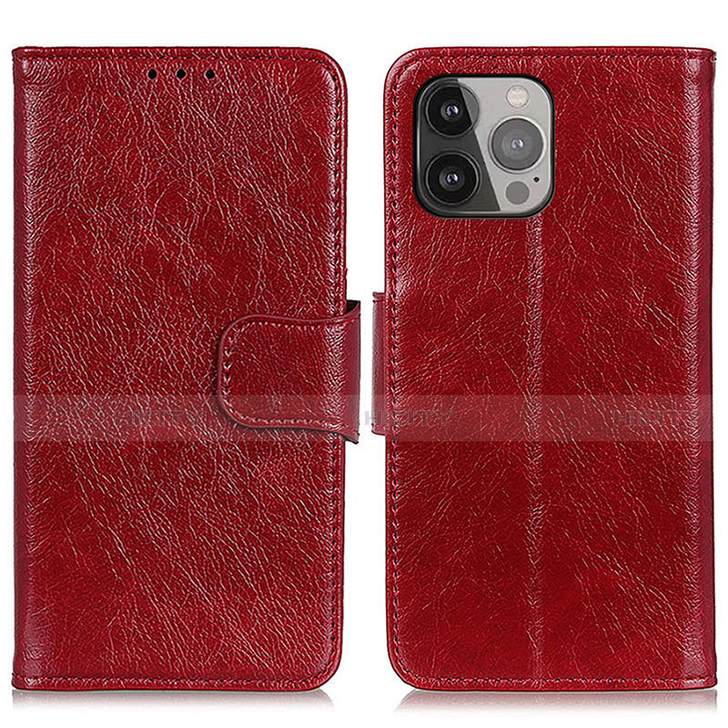 Funda de Cuero Cartera con Soporte Carcasa A02 para Apple iPhone 13 Pro Max Rojo