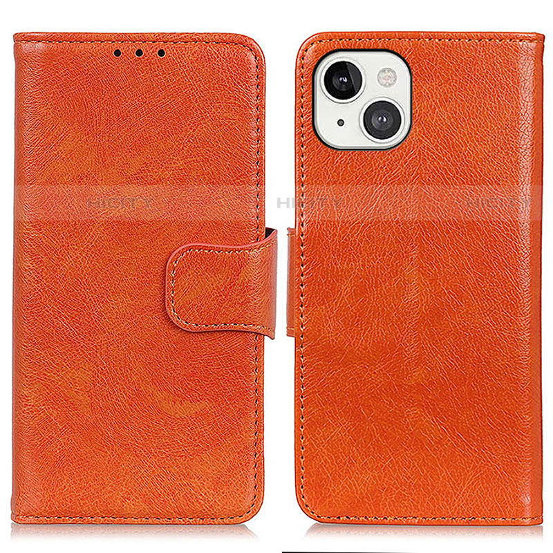 Funda de Cuero Cartera con Soporte Carcasa A02 para Apple iPhone 15 Naranja