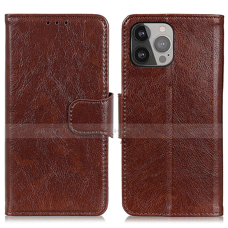 Funda de Cuero Cartera con Soporte Carcasa A02 para Apple iPhone 15 Pro Max Marron