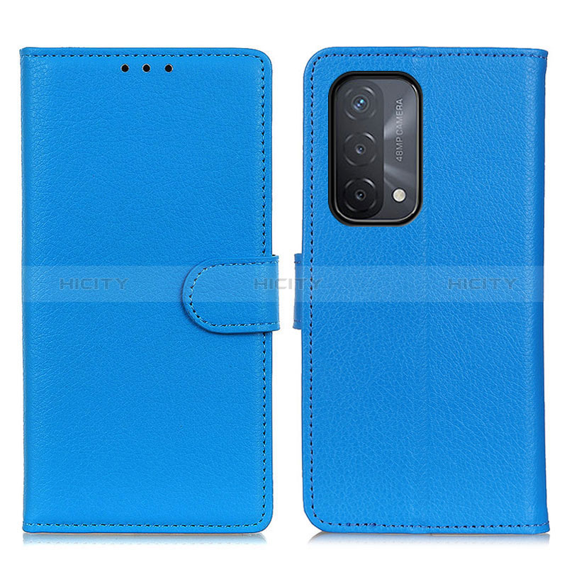 Funda de Cuero Cartera con Soporte Carcasa A03D para Oppo A54 5G Azul Cielo