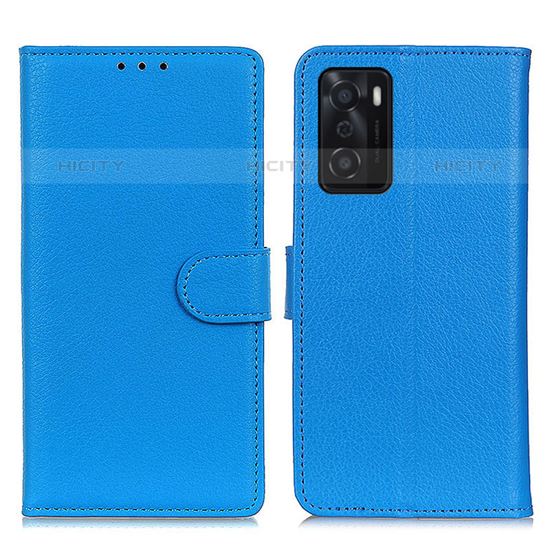 Funda de Cuero Cartera con Soporte Carcasa A03D para Oppo A55S 5G Azul Cielo