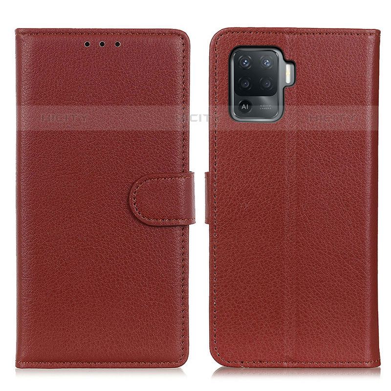 Funda de Cuero Cartera con Soporte Carcasa A03D para Oppo A94 4G Marron