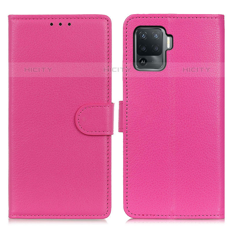 Funda de Cuero Cartera con Soporte Carcasa A03D para Oppo A94 4G Rosa Roja