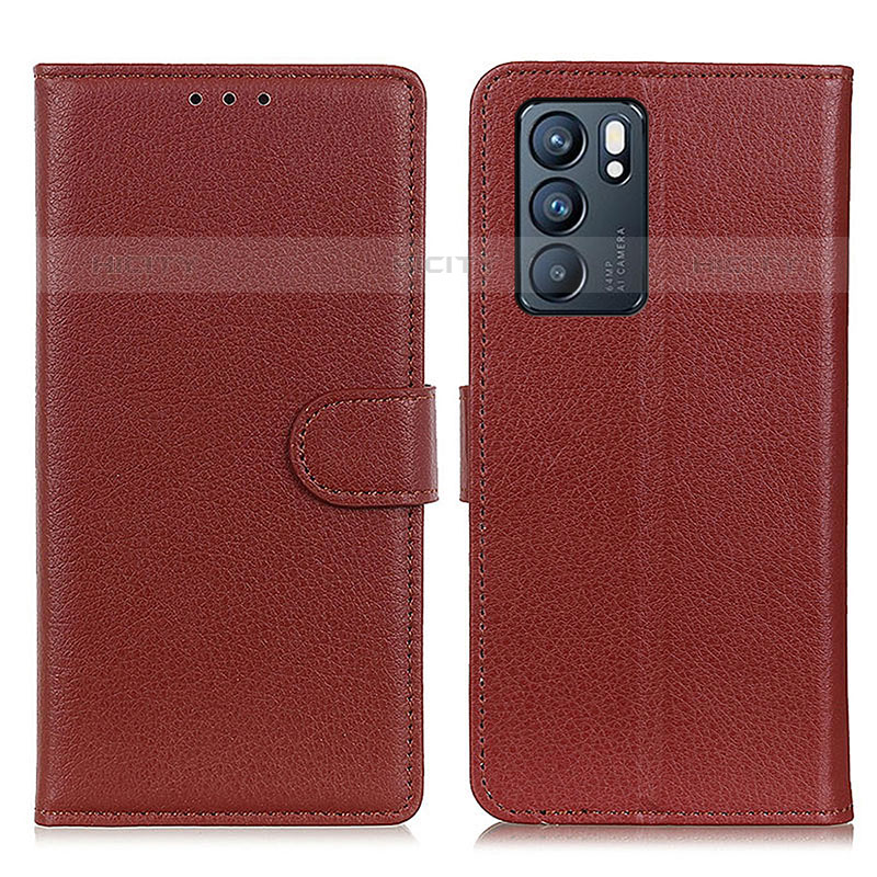 Funda de Cuero Cartera con Soporte Carcasa A03D para Oppo Reno6 5G Marron