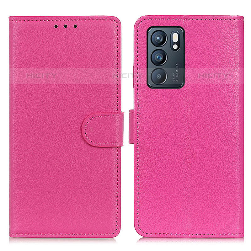 Funda de Cuero Cartera con Soporte Carcasa A03D para Oppo Reno6 5G Rosa Roja