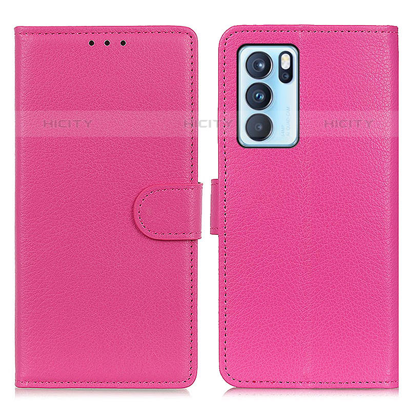 Funda de Cuero Cartera con Soporte Carcasa A03D para Oppo Reno6 Pro 5G India Rosa Roja