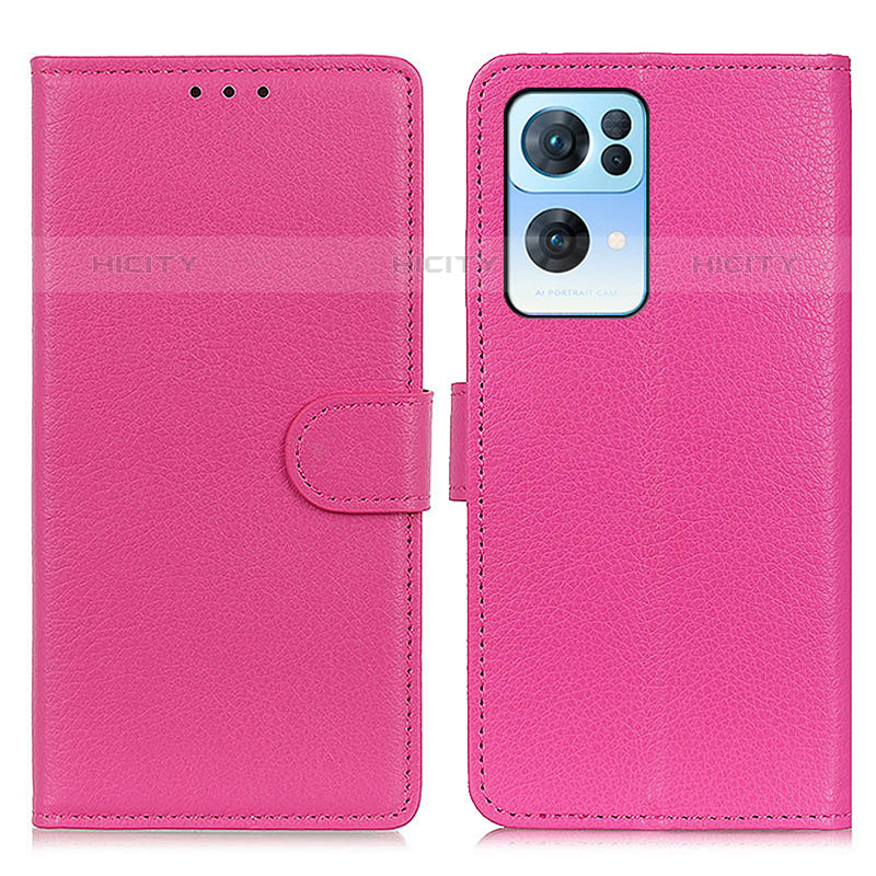 Funda de Cuero Cartera con Soporte Carcasa A03D para Oppo Reno7 Pro 5G Rosa Roja