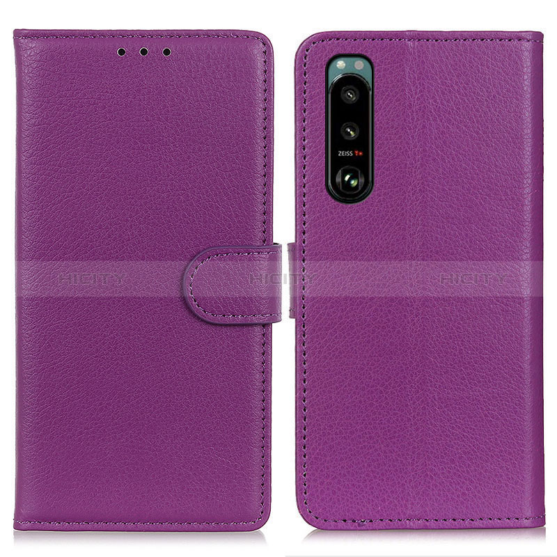 Funda de Cuero Cartera con Soporte Carcasa A03D para Sony Xperia 5 III Morado