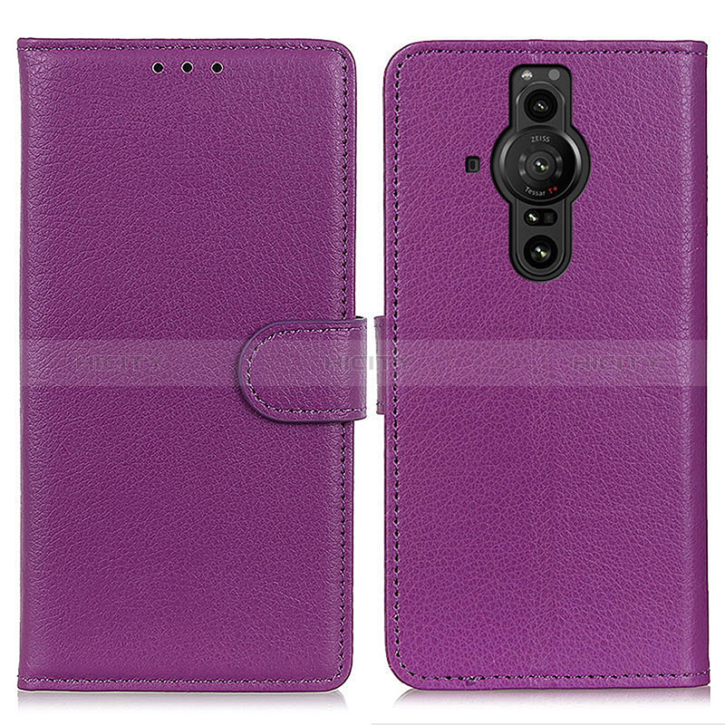 Funda de Cuero Cartera con Soporte Carcasa A03D para Sony Xperia PRO-I Morado