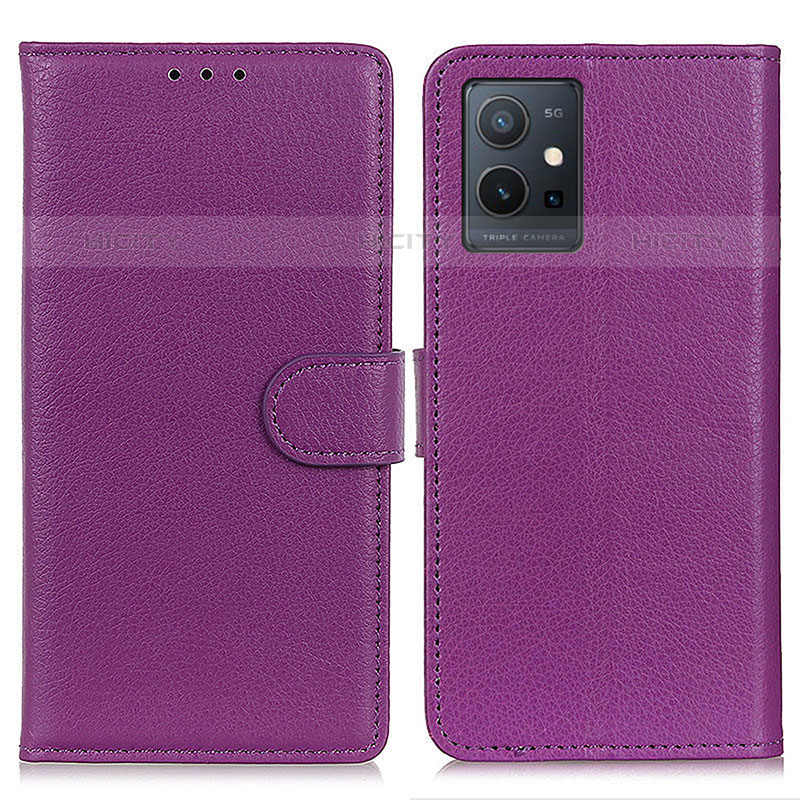 Funda de Cuero Cartera con Soporte Carcasa A03D para Vivo T1 5G India Morado