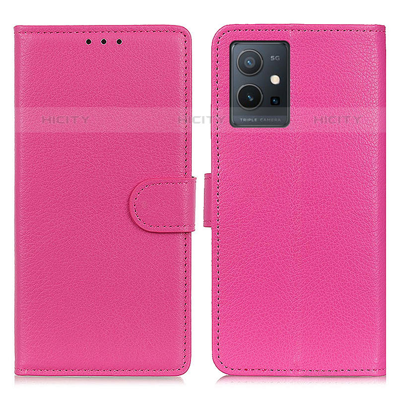 Funda de Cuero Cartera con Soporte Carcasa A03D para Vivo T1 5G India Rosa Roja