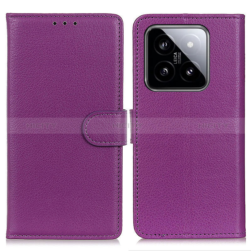 Funda de Cuero Cartera con Soporte Carcasa A03D para Xiaomi Mi 14 5G Morado