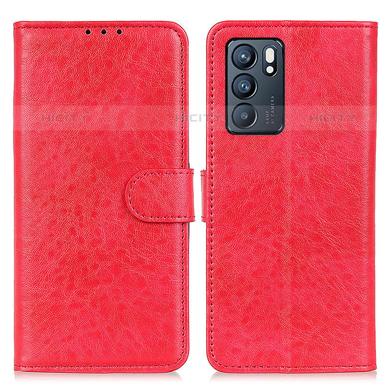 Funda de Cuero Cartera con Soporte Carcasa A04D para Oppo Reno6 5G Rojo