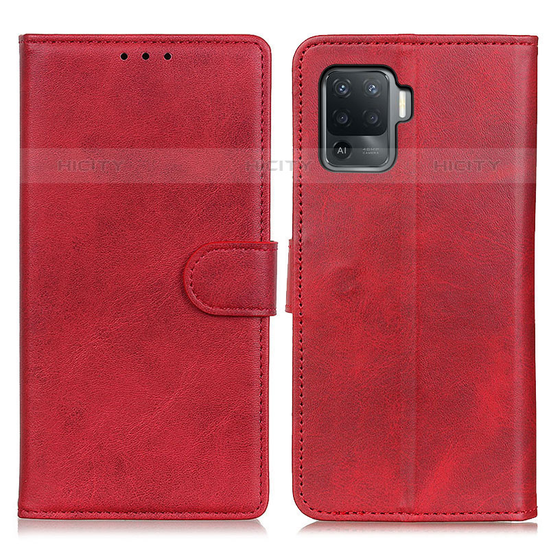 Funda de Cuero Cartera con Soporte Carcasa A05D para Oppo Reno5 F Rojo