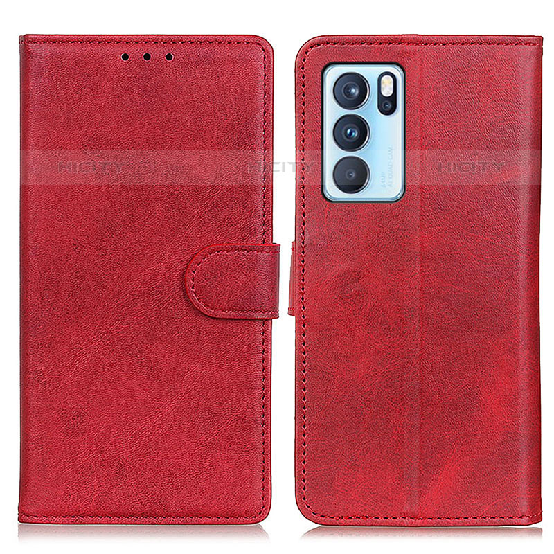 Funda de Cuero Cartera con Soporte Carcasa A05D para Oppo Reno6 Pro 5G India Rojo