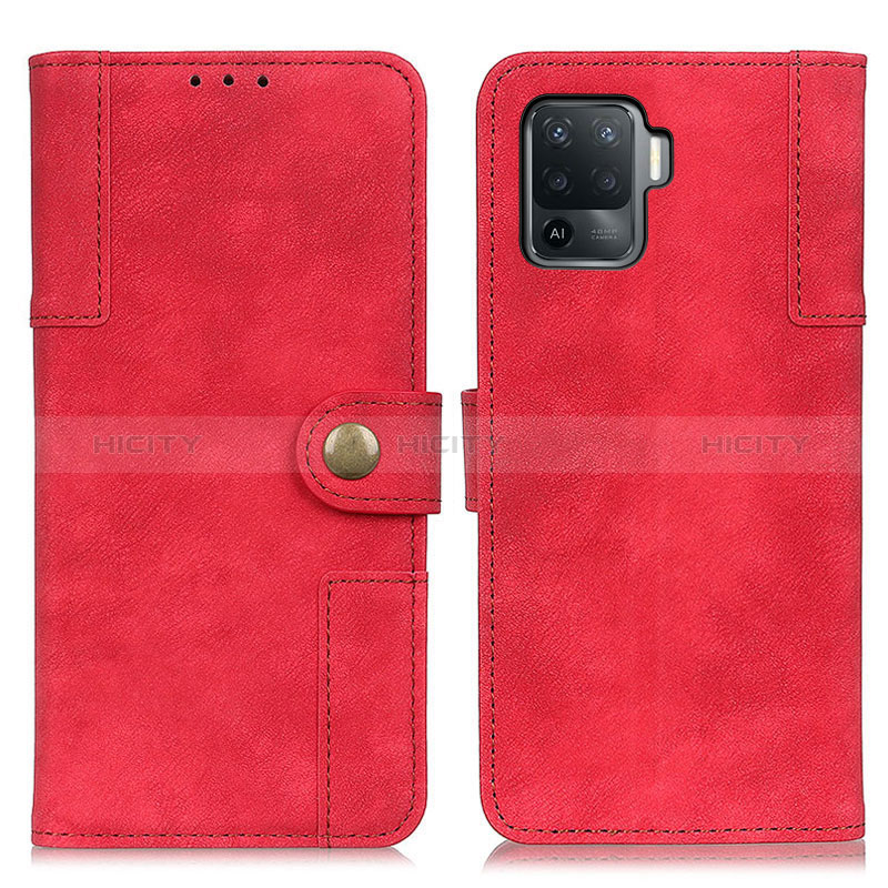 Funda de Cuero Cartera con Soporte Carcasa A07D para Oppo Reno5 Lite Rojo