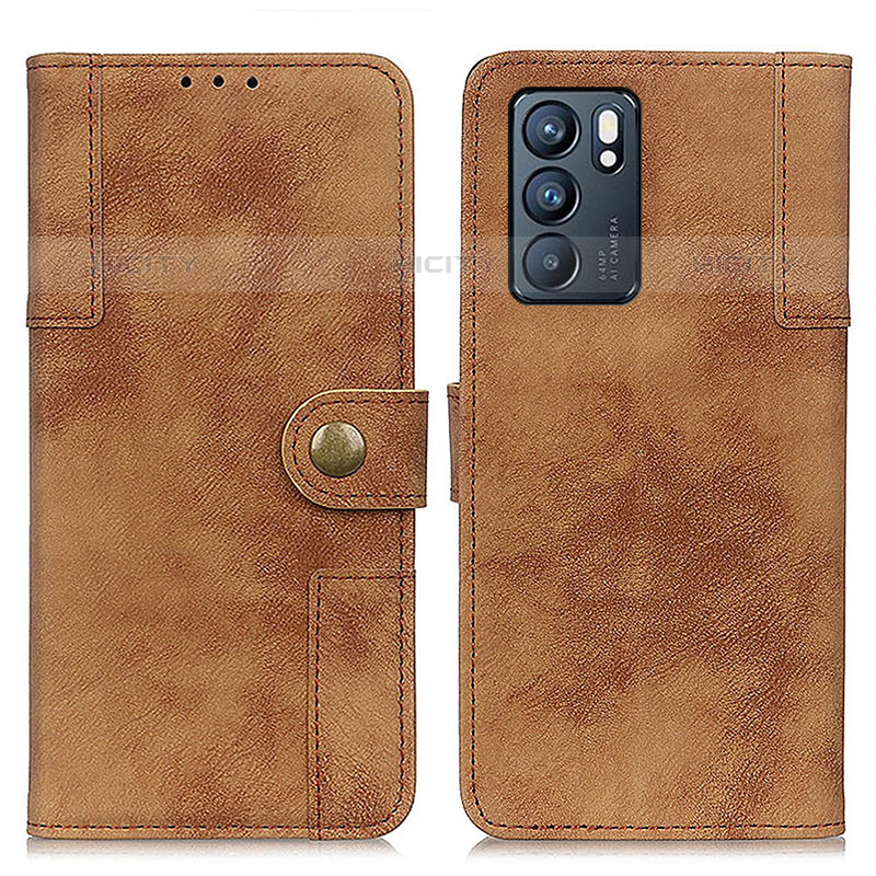 Funda de Cuero Cartera con Soporte Carcasa A07D para Oppo Reno6 5G Marron