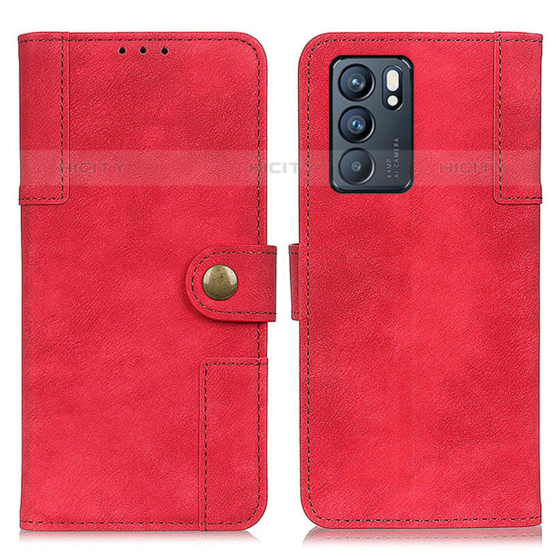 Funda de Cuero Cartera con Soporte Carcasa A07D para Oppo Reno6 5G Rojo