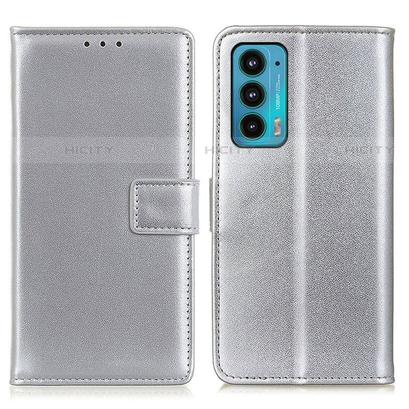 Funda de Cuero Cartera con Soporte Carcasa A08D para Motorola Moto Edge Lite 5G Plata