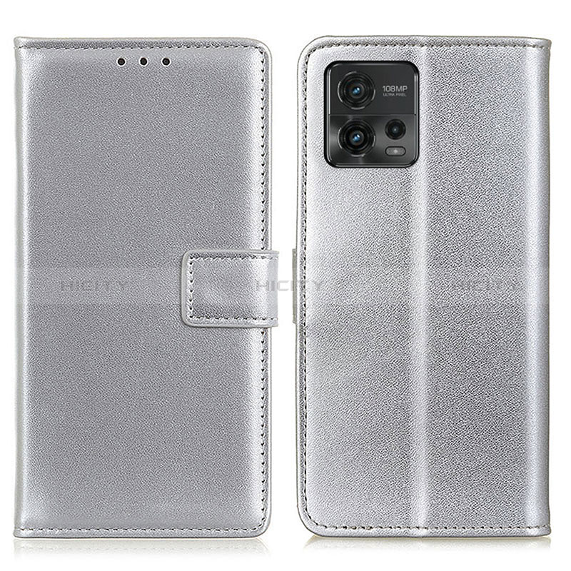 Funda de Cuero Cartera con Soporte Carcasa A08D para Motorola Moto G72 Plata