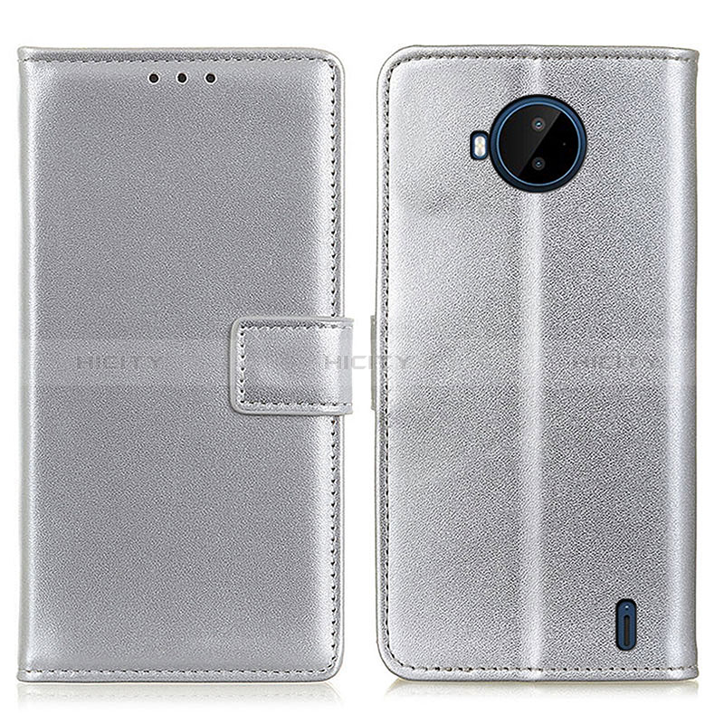 Funda de Cuero Cartera con Soporte Carcasa A08D para Nokia C20 Plus Plata