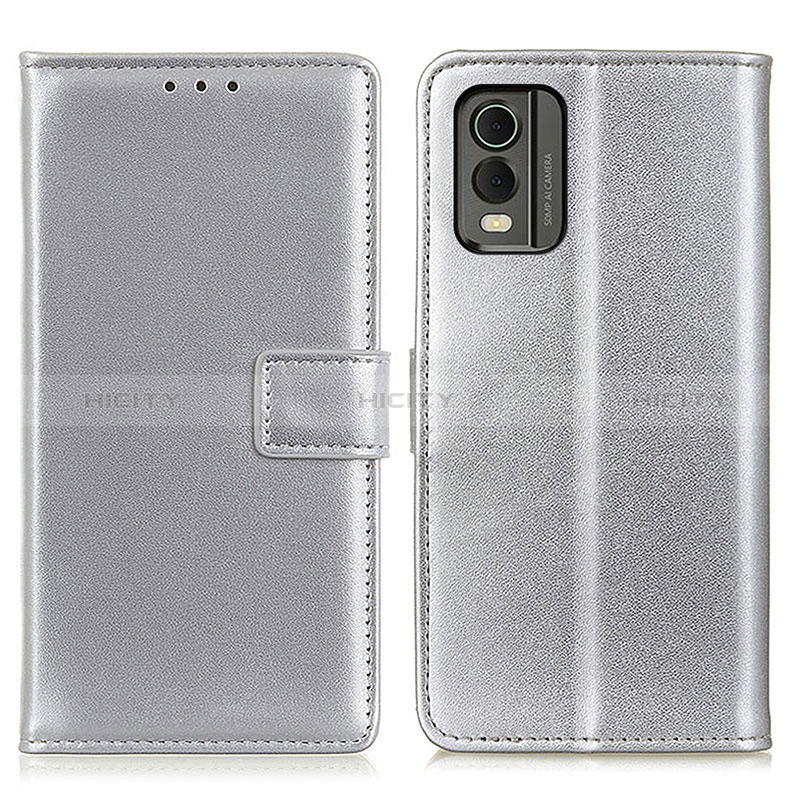 Funda de Cuero Cartera con Soporte Carcasa A08D para Nokia C210 Plata